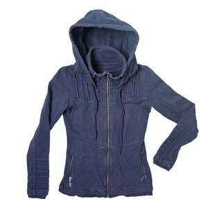 Nomads Womens Hoodie Sweatshirt Hemp Wear Organic Cotton Moto Zip Up Navy Medium